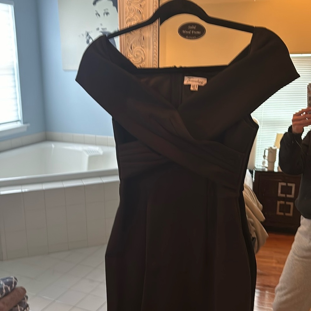 Used black twosisters label dress off shoulder dress worn once to wedding XS